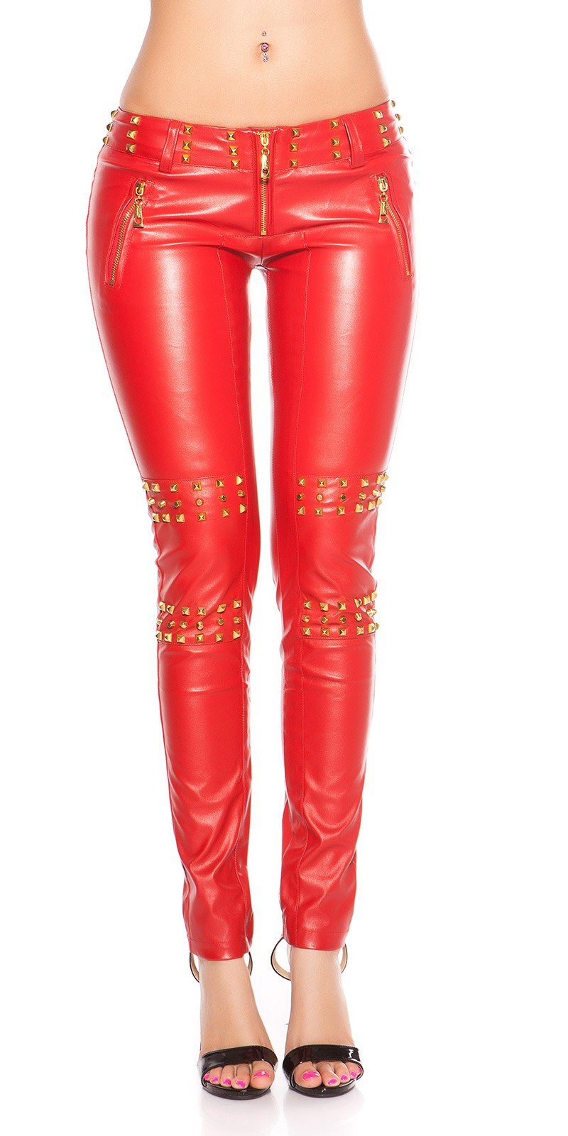 Pantaloni rossi con borchie e zip 0000IN50480