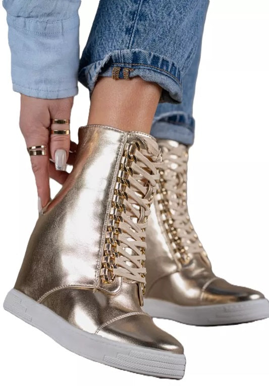 Stivaletti sneakers oro con zeppa interna 7 cm - codice ZOR16