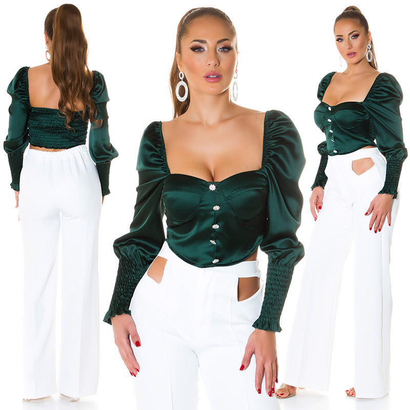 Top verde con bottoni in strass 0000T10210
