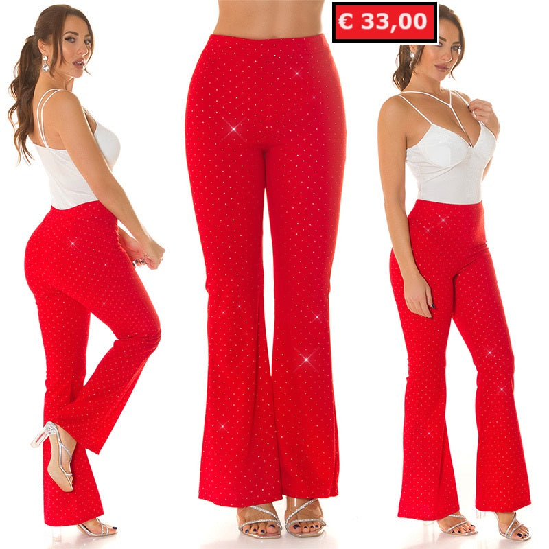 Pantaloni svasati con glitter rossi 0000H08338