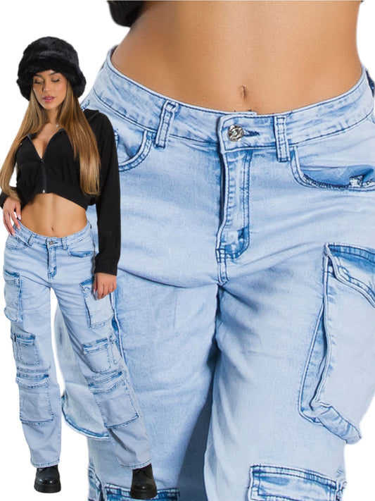 Jeans cargo a vita alta 0000J209F