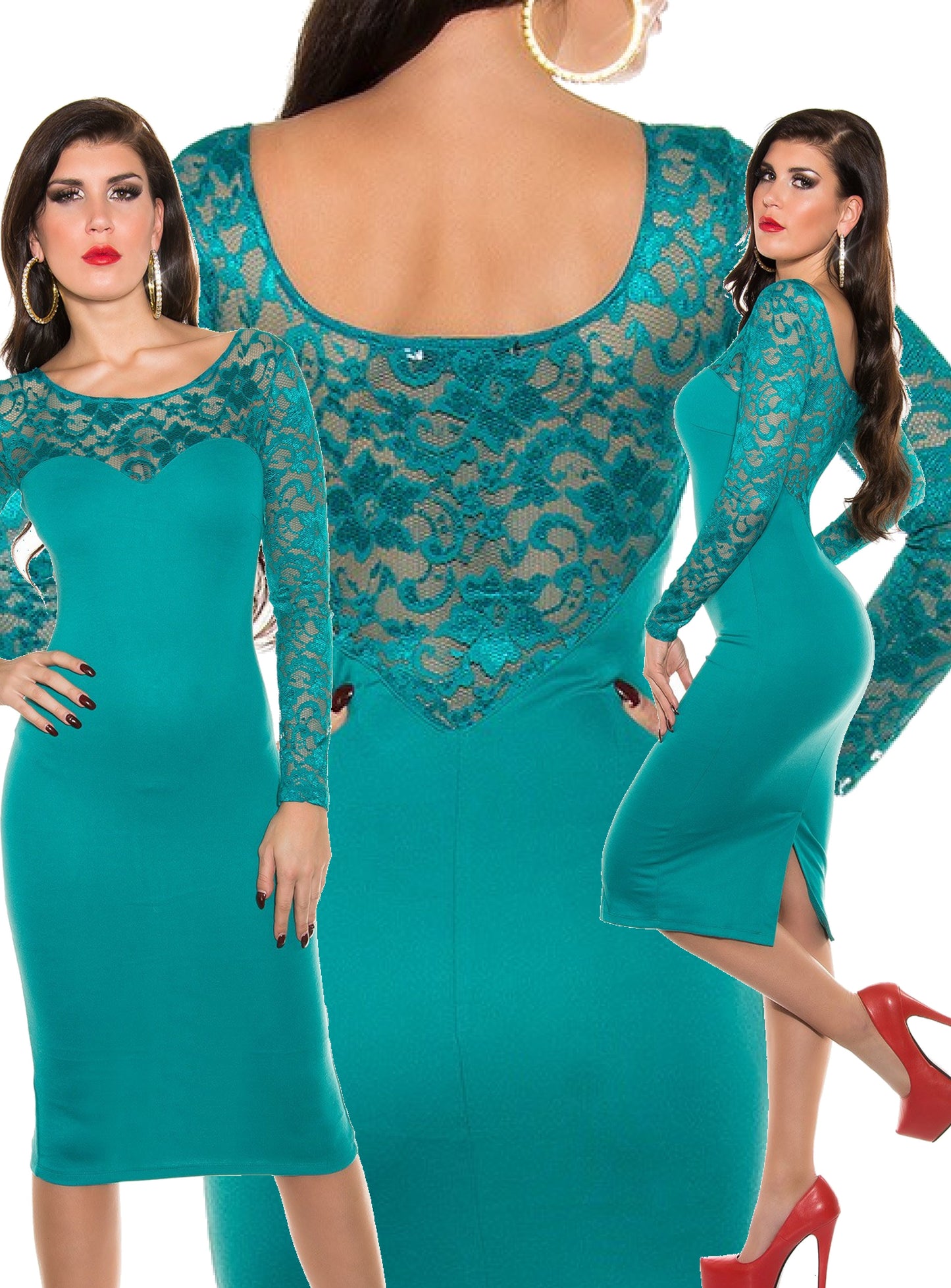 Abito verde con pizzo 0000K18407