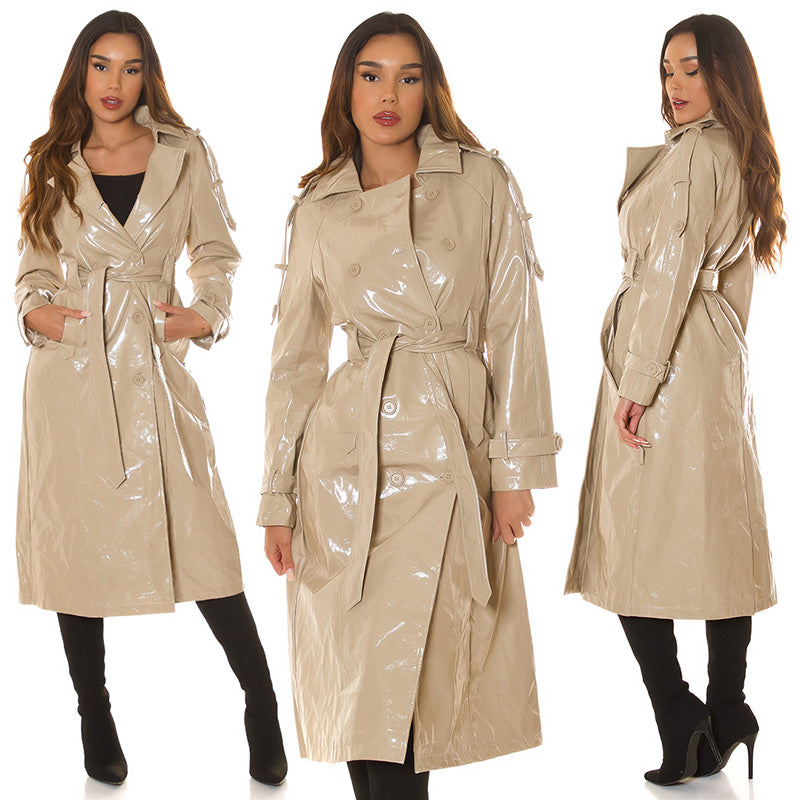 Cappotto beige lucido in similpelle 0000M6705