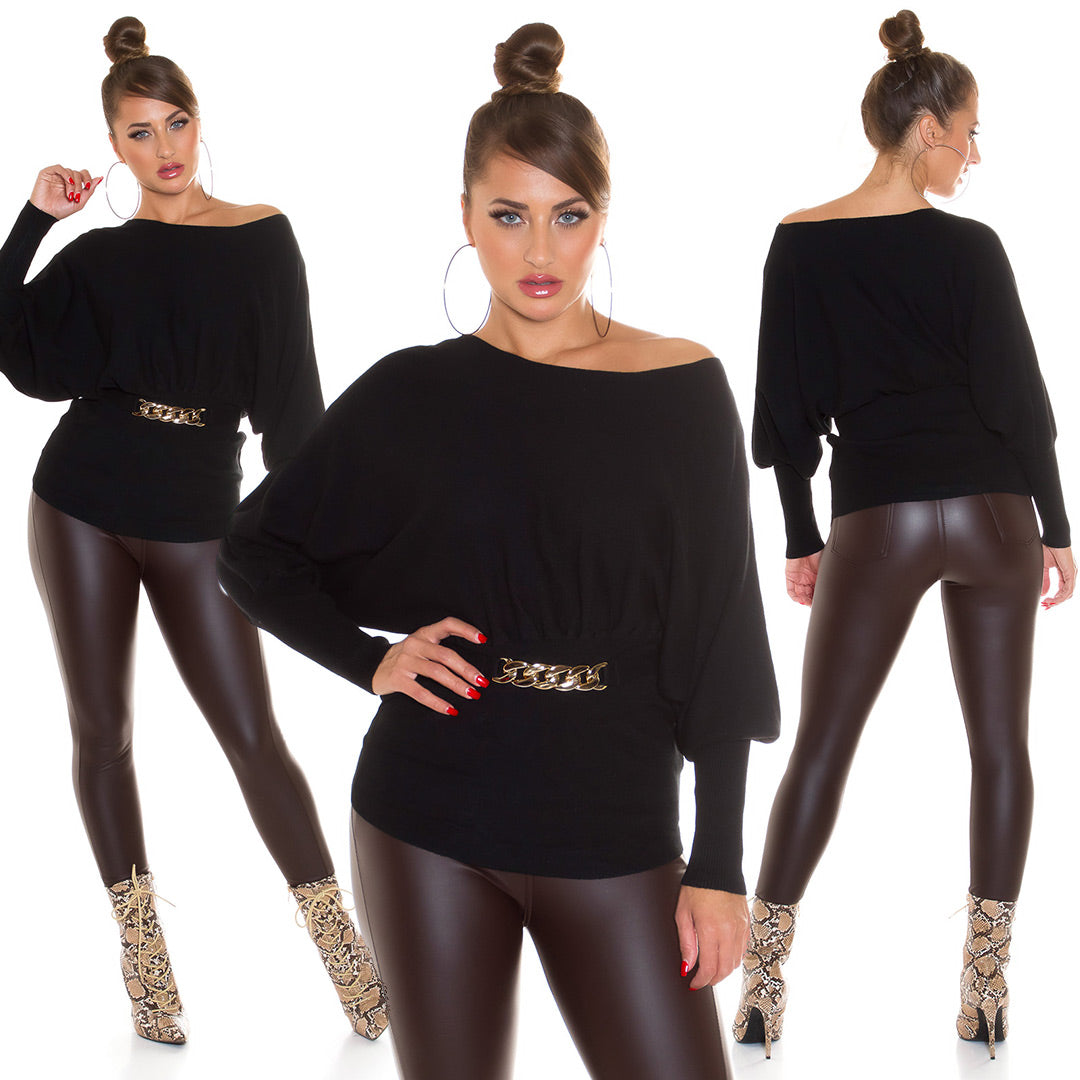 Maglia nera con fibbia decorativa 0000PU9295