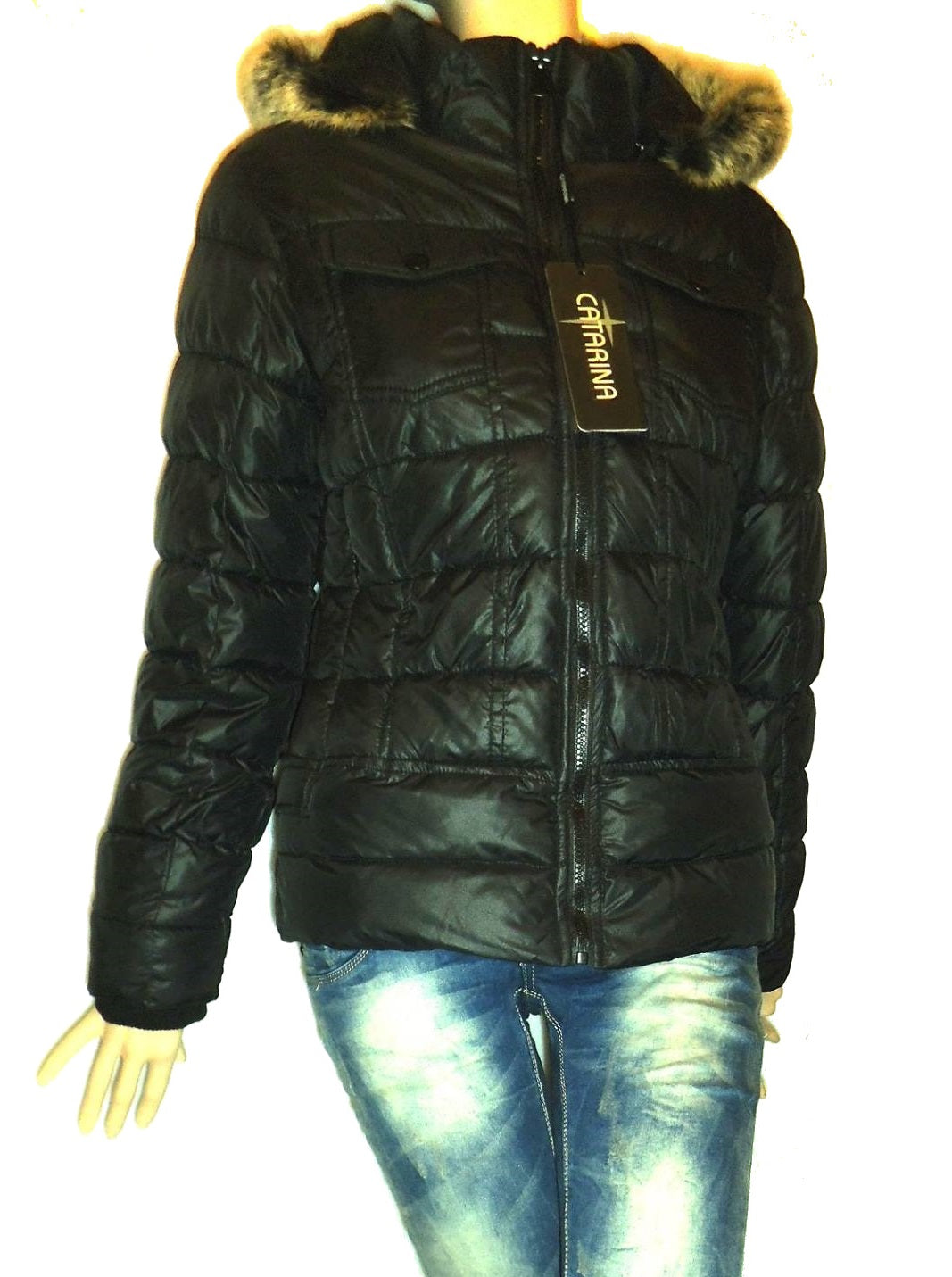 PROMO Piumino nero con cintura 7077 - taglia L