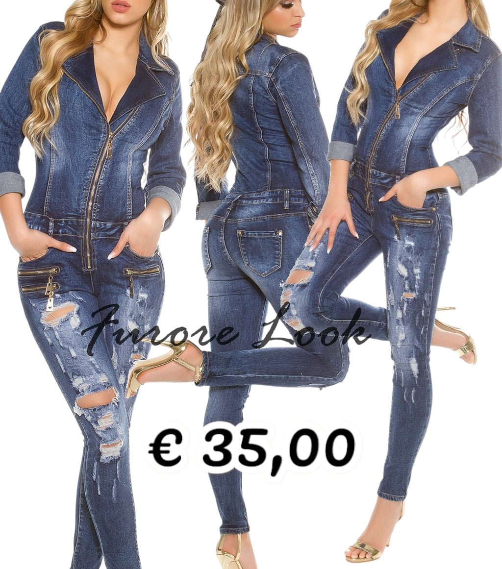 Salopette tuta in jeans con zip E1677 - taglia XL