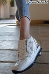 Sneakers bianche con pailettes suola 4 cm - codice G-123