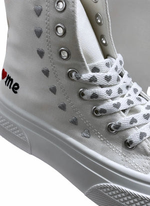 Sneakers bianche cuori argento - codice V31