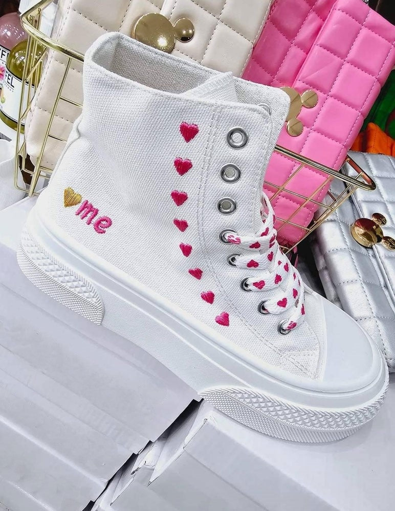 Sneakers bianche cuori rosa - codice V31