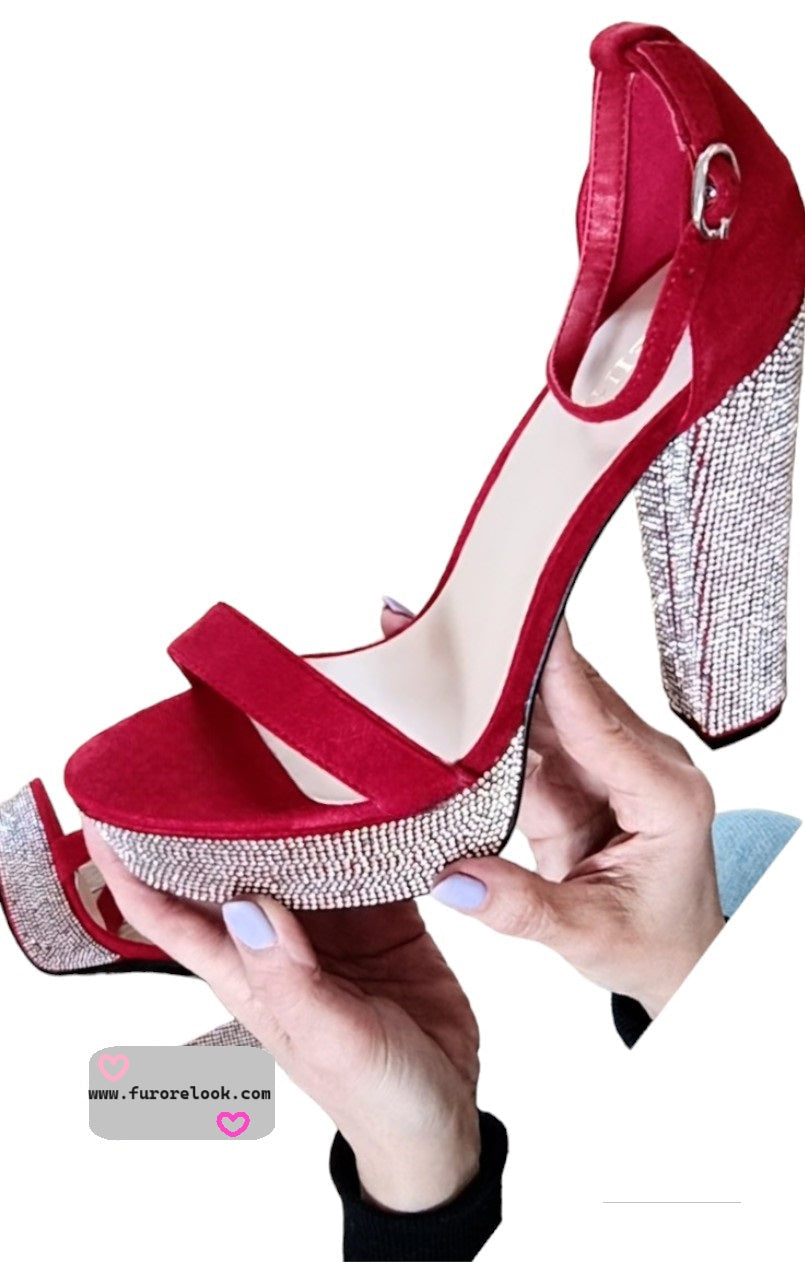 Sandali rossi con strass tacco 14 cm - codice 0000S765