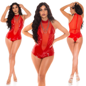 Tuta body in lattice rosso 0000B20368