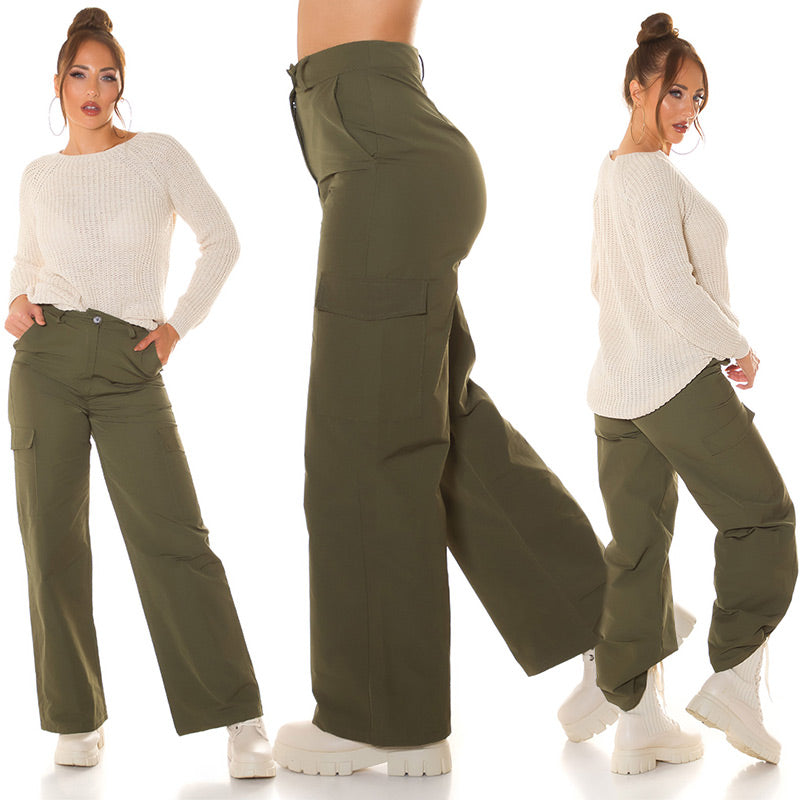 Pantaloni verdi a vita alta 0000H02306
