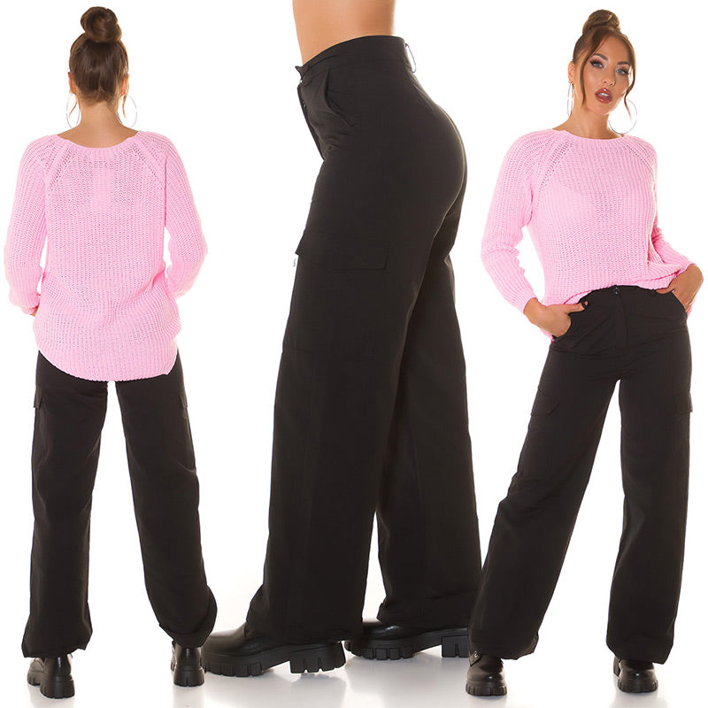 Pantaloni neri a vita alta 0000H02306