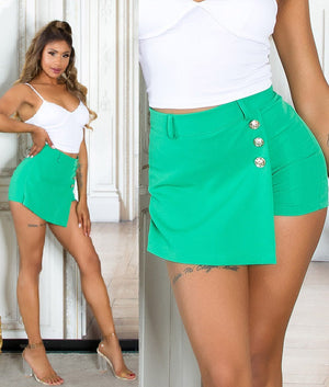 Shorts gonna con bottoni decorativi verde - 0000RKH9016