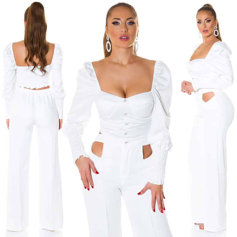 Top bianco con bottoni in strass 0000T10210
