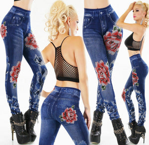 PROMO Leggins felpati con fiori e tasche stampate VAL5